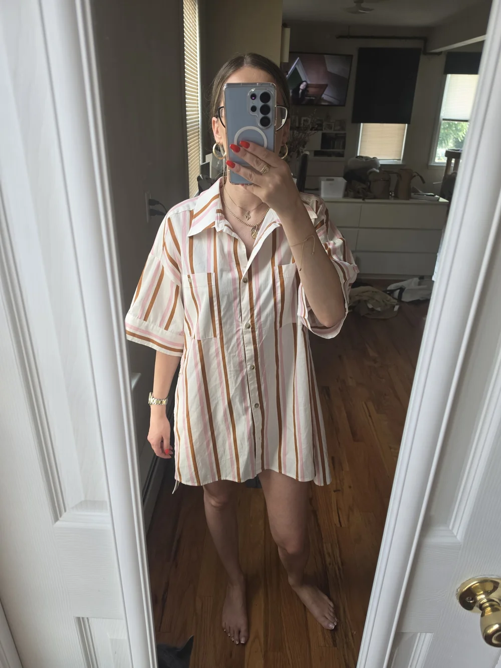 Anthropologie Striped Button-Down Tunic/Shirt